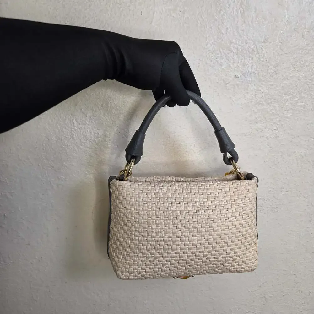 Valentina Fiore Rattan/Straw Frame Top Handle Handbag